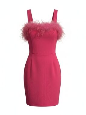 Speechless Hot Pink Feather-Trim Mini Dress